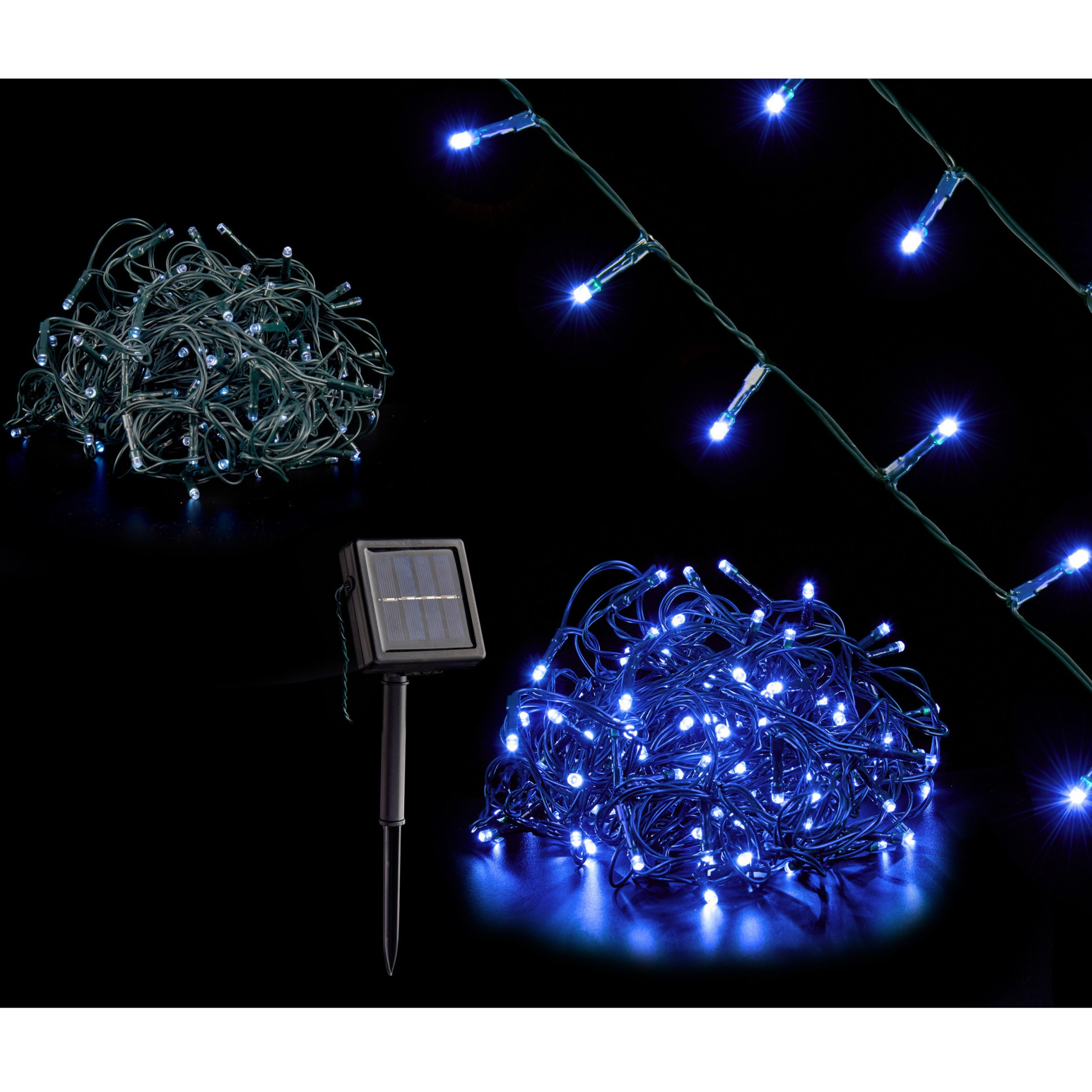 Kerstverlichting-party lights 200 blauwe LED lampjes op zonne-energie