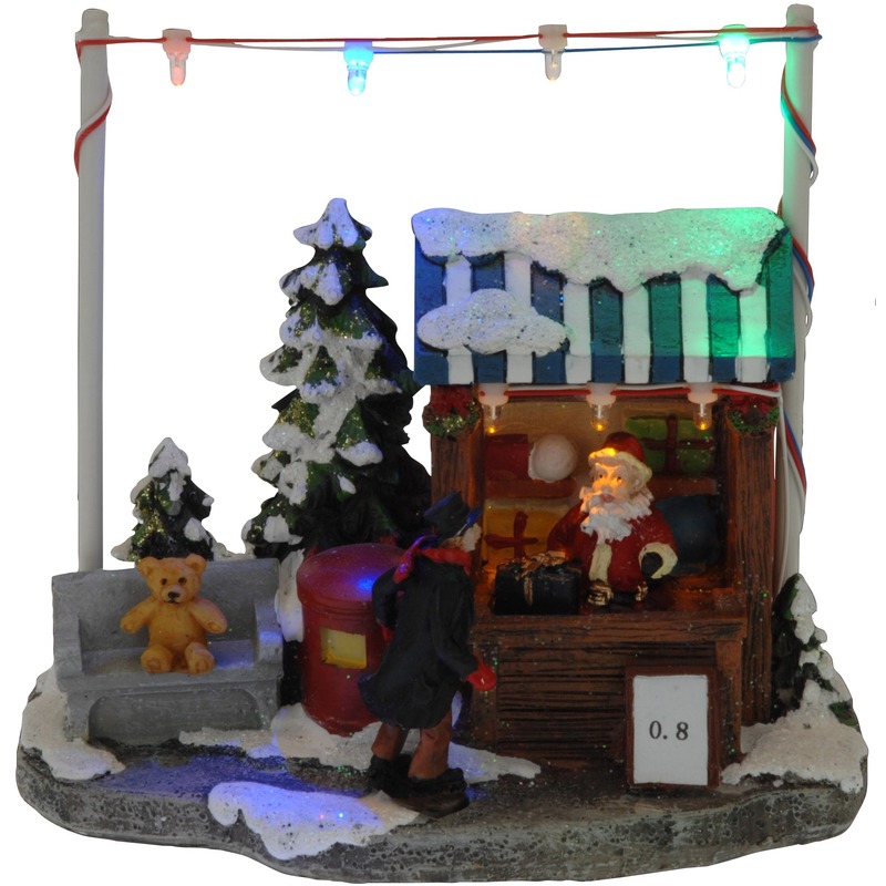 Kerstversiering decoratie cadeaukraampje-winkeltje 16 cm met verlichting