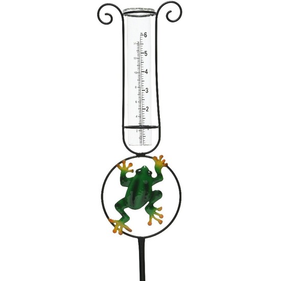 Kikker regenmeter tuinversiering 33 cm metaal-glas