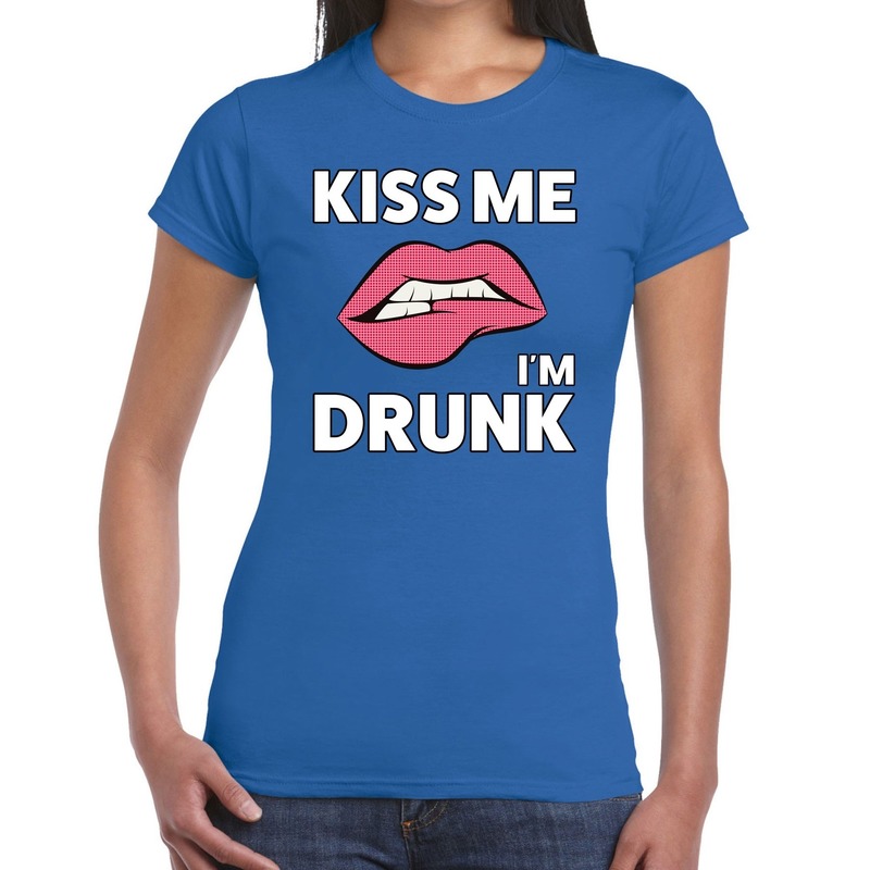 Kiss me I am Drunk t-shirt blauw dames
