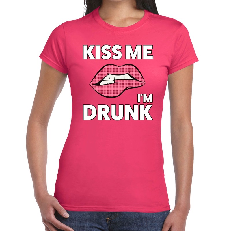 Kiss me I am Drunk t-shirt roze dames