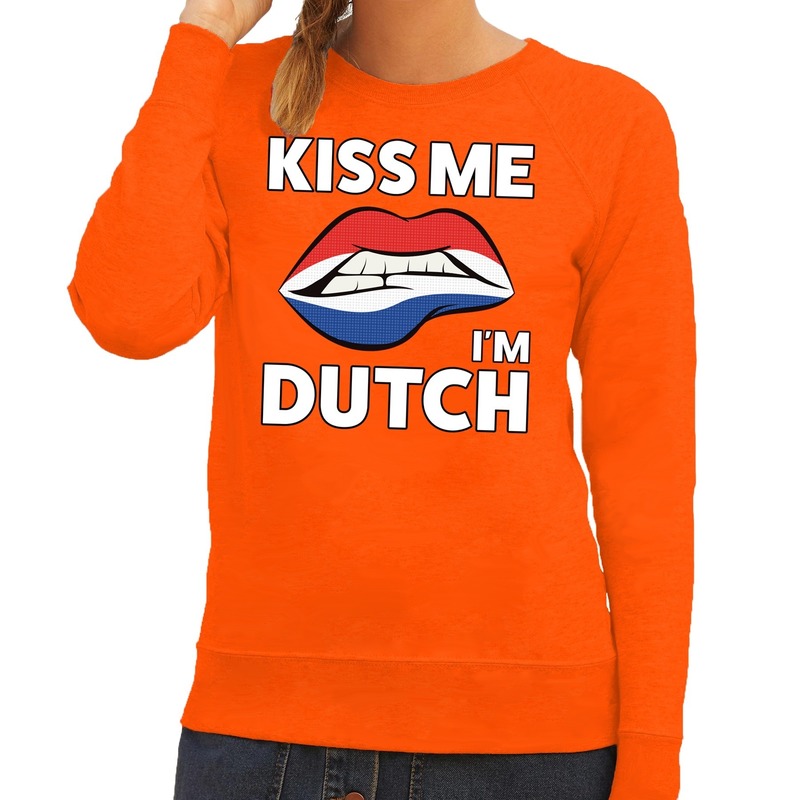 Kiss me I am Dutch sweater oranje dames