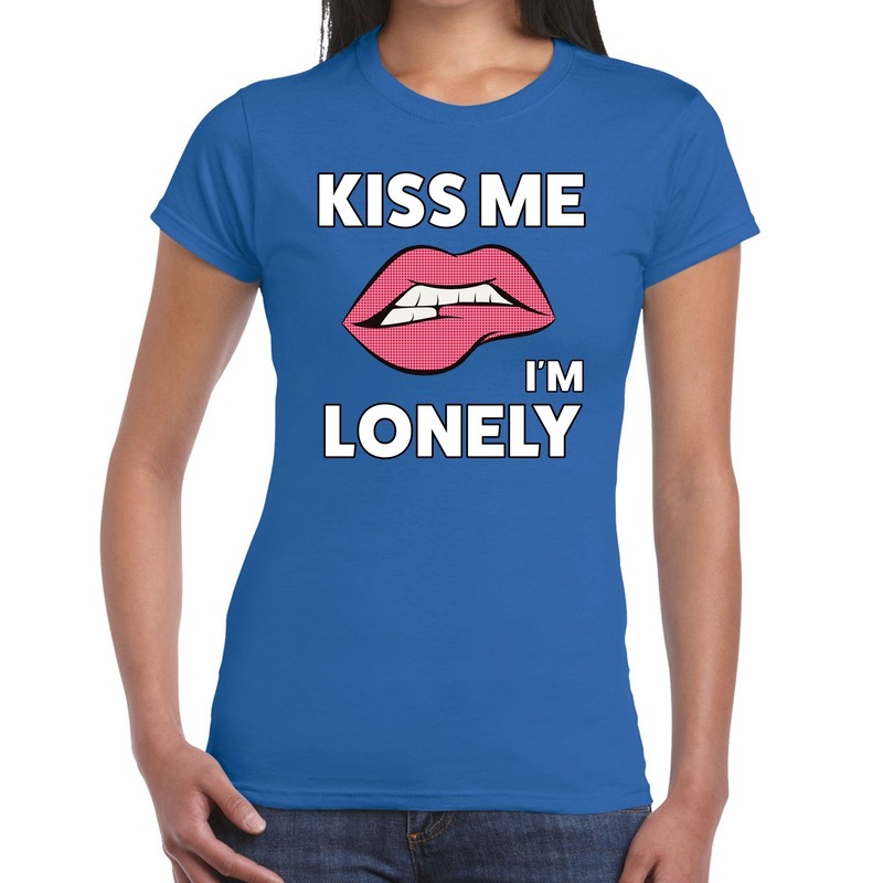 Kiss me I am Lonely t-shirt blauw dames