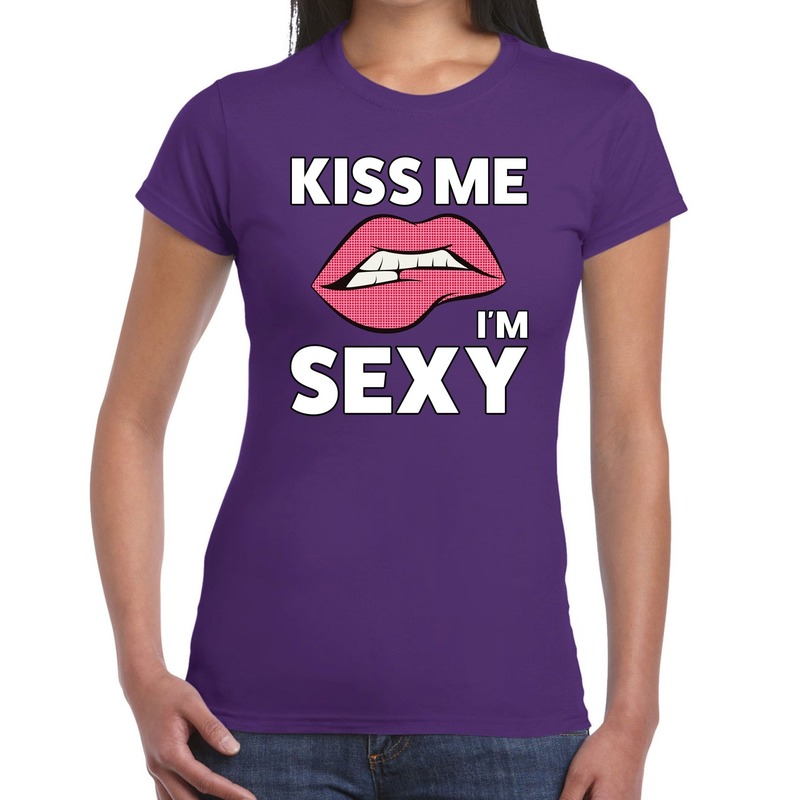 Kiss me i am sexy t-shirt paars dames