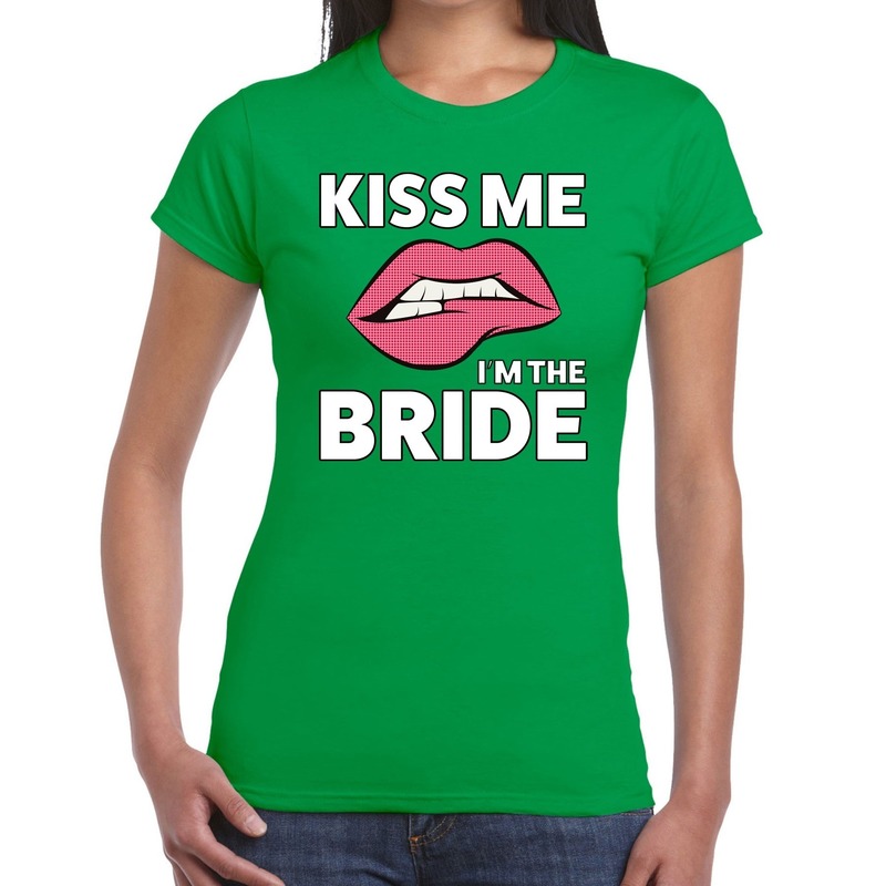 Kiss me i am the bride t-shirt groen dames