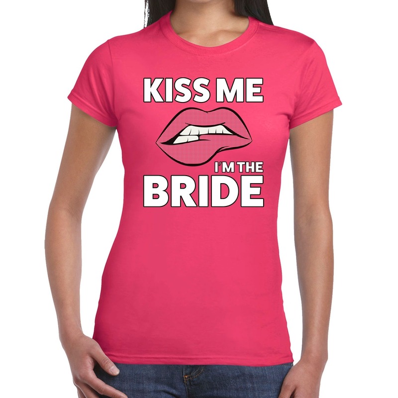 Kiss me I am The Bride t-shirt roze dames