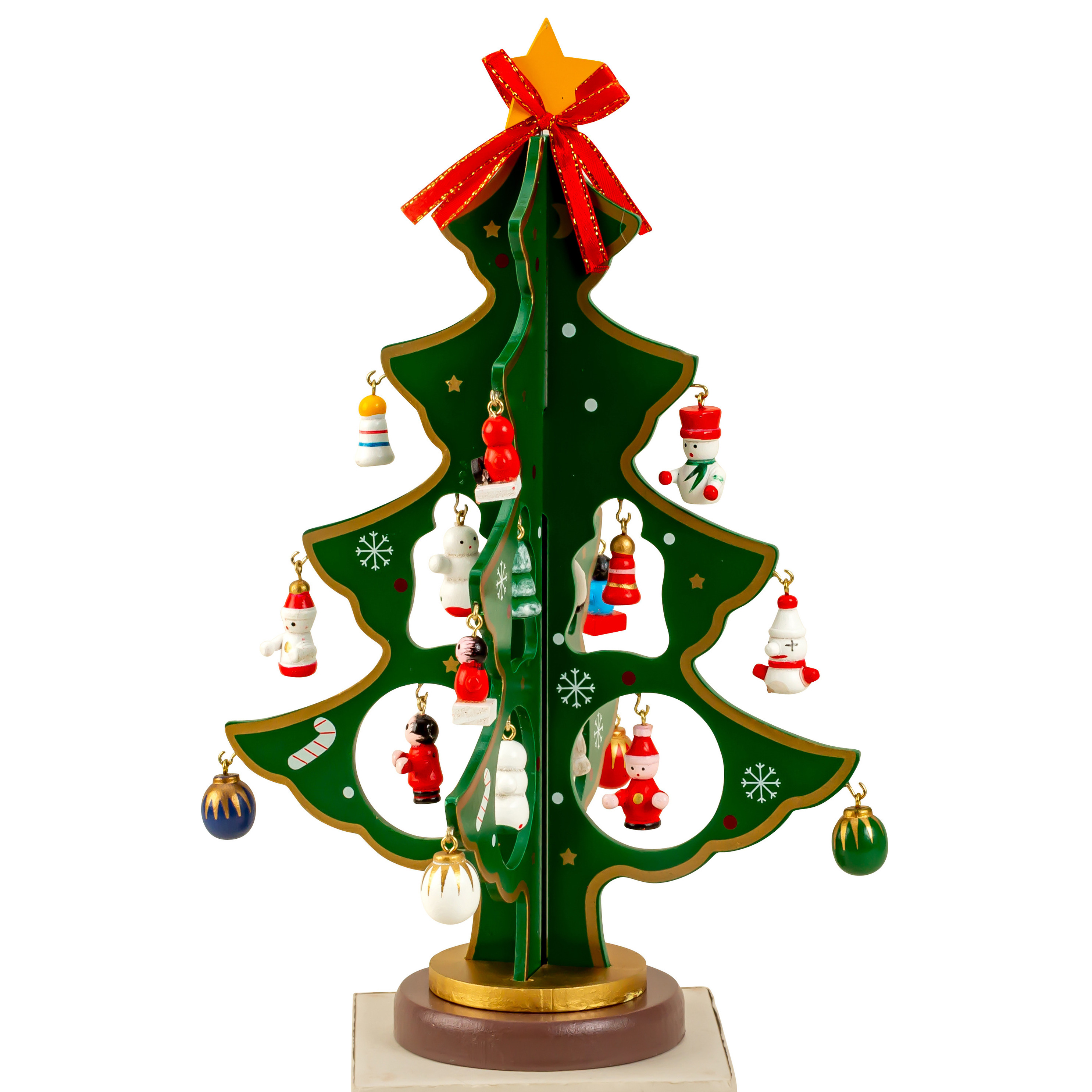 Klein decoratie kerstboompje groen met hangers H25 cm hout