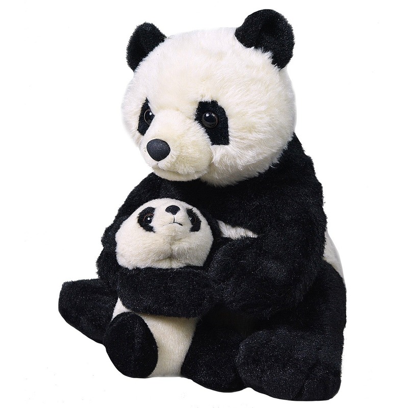 Knuffel panda met jong zwart 38 cm knuffels kopen