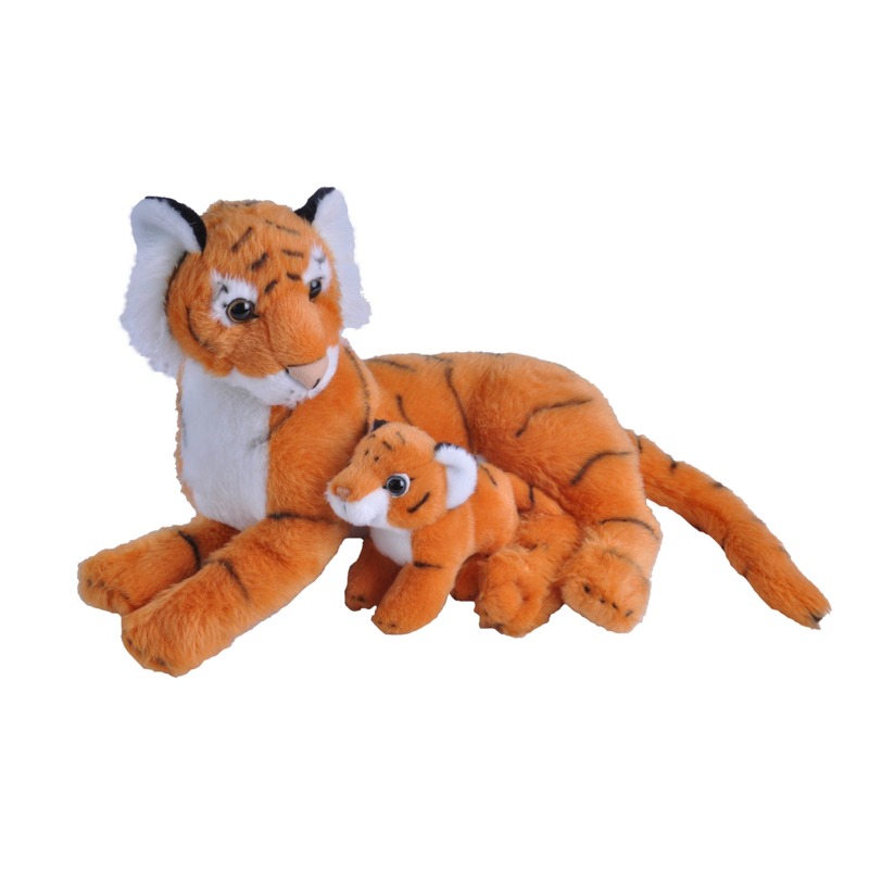 Knuffel tijger met jong oranje 38 cm knuffels kopen