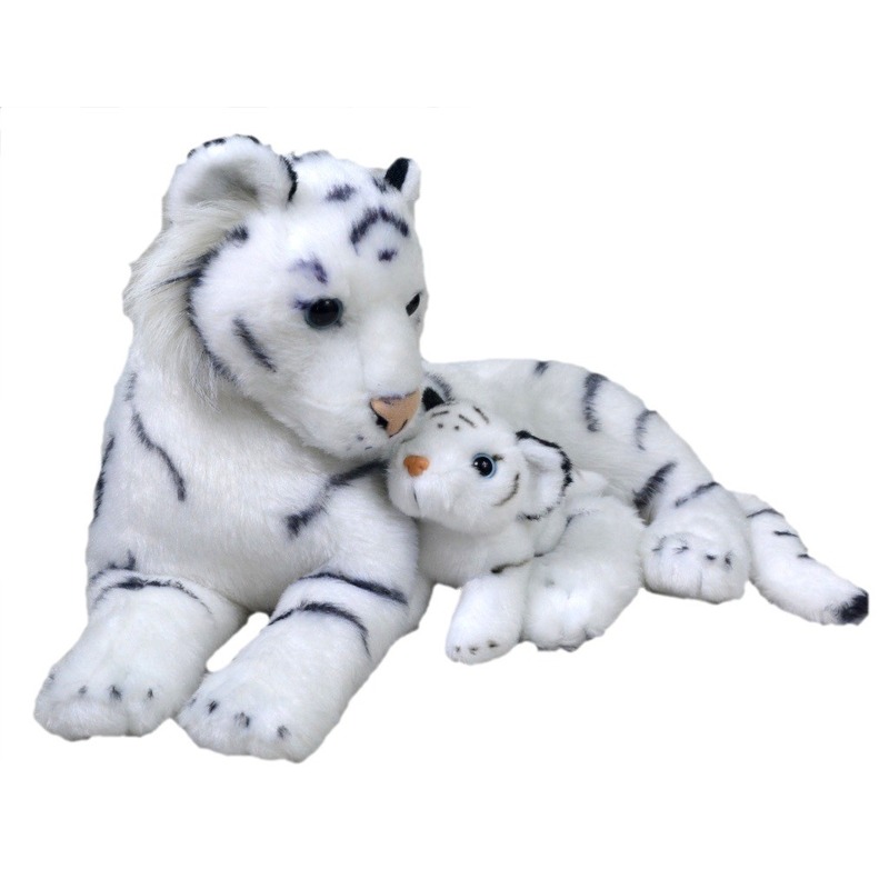 Knuffel tijger met jong wit 38 cm knuffels kopen