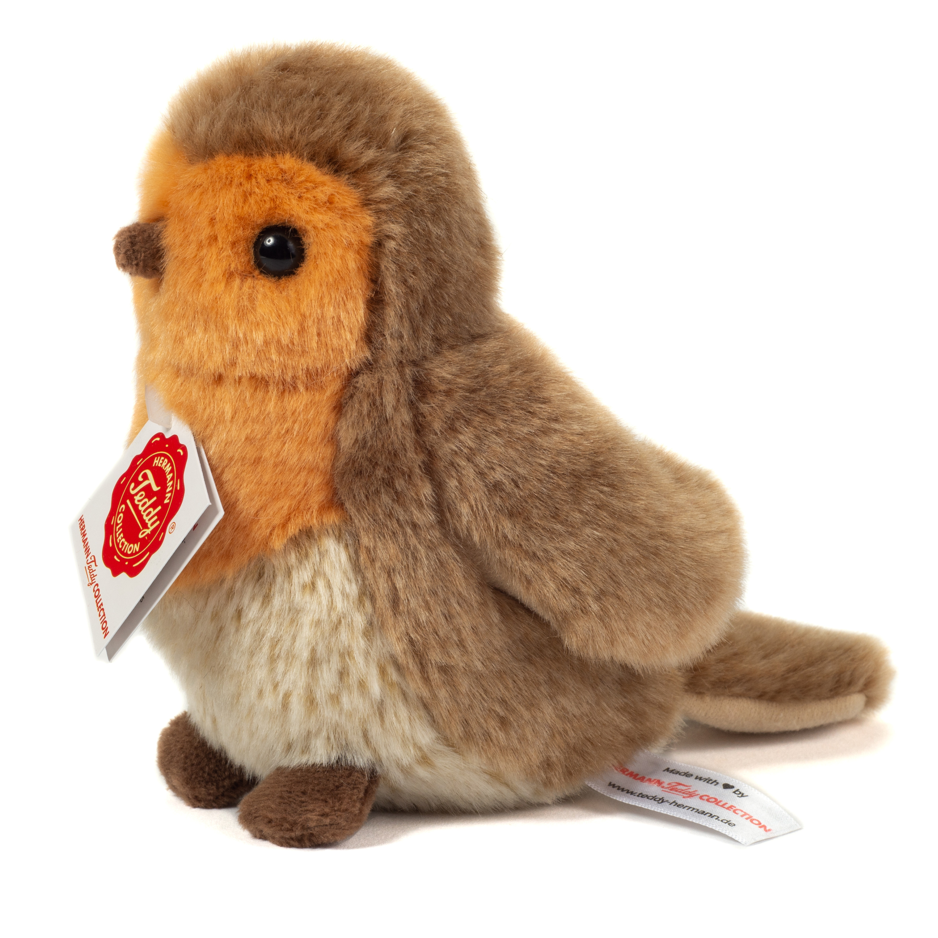 Knuffeldier Roodborstje vogel zachte pluche stof premium kwaliteit knuffels bruin-rood 15 cm