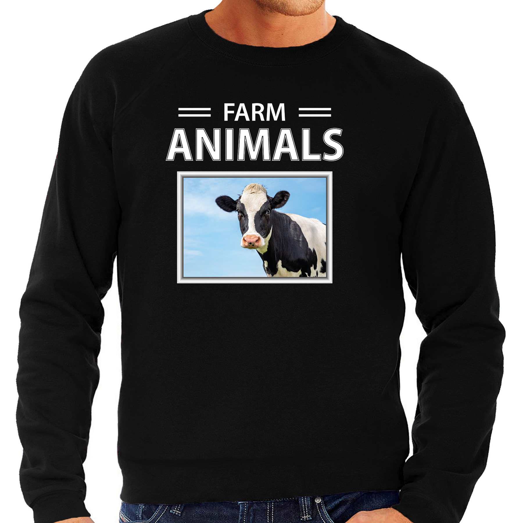 Koeien sweater / trui met dieren foto farm animals zwart voor heren