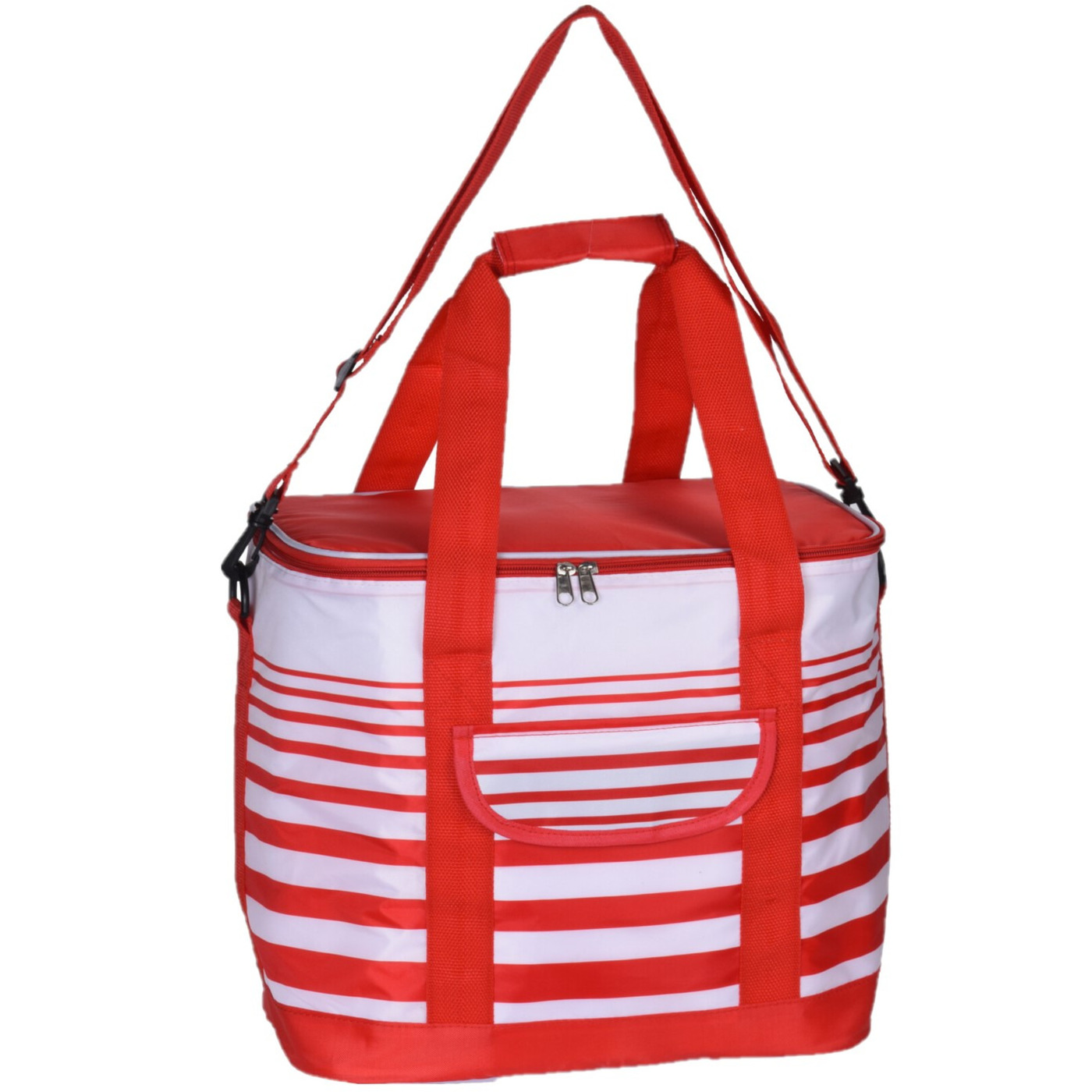 Koeltas draagtas schoudertas rood-wit gestreept 28 x 18 x 29 cm 12 liter