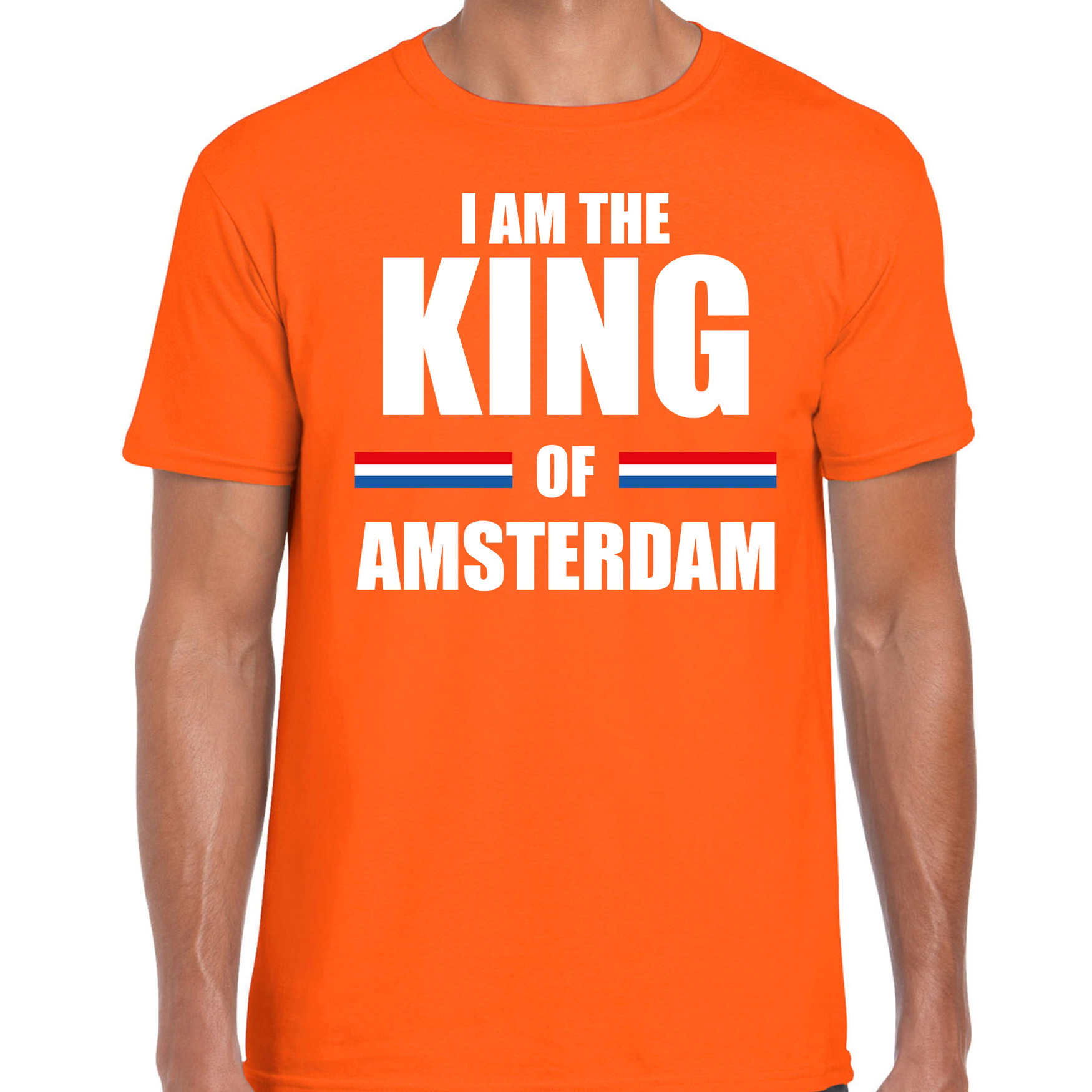 Koningsdag t-shirt I am the King of Amsterdam oranje voor heren