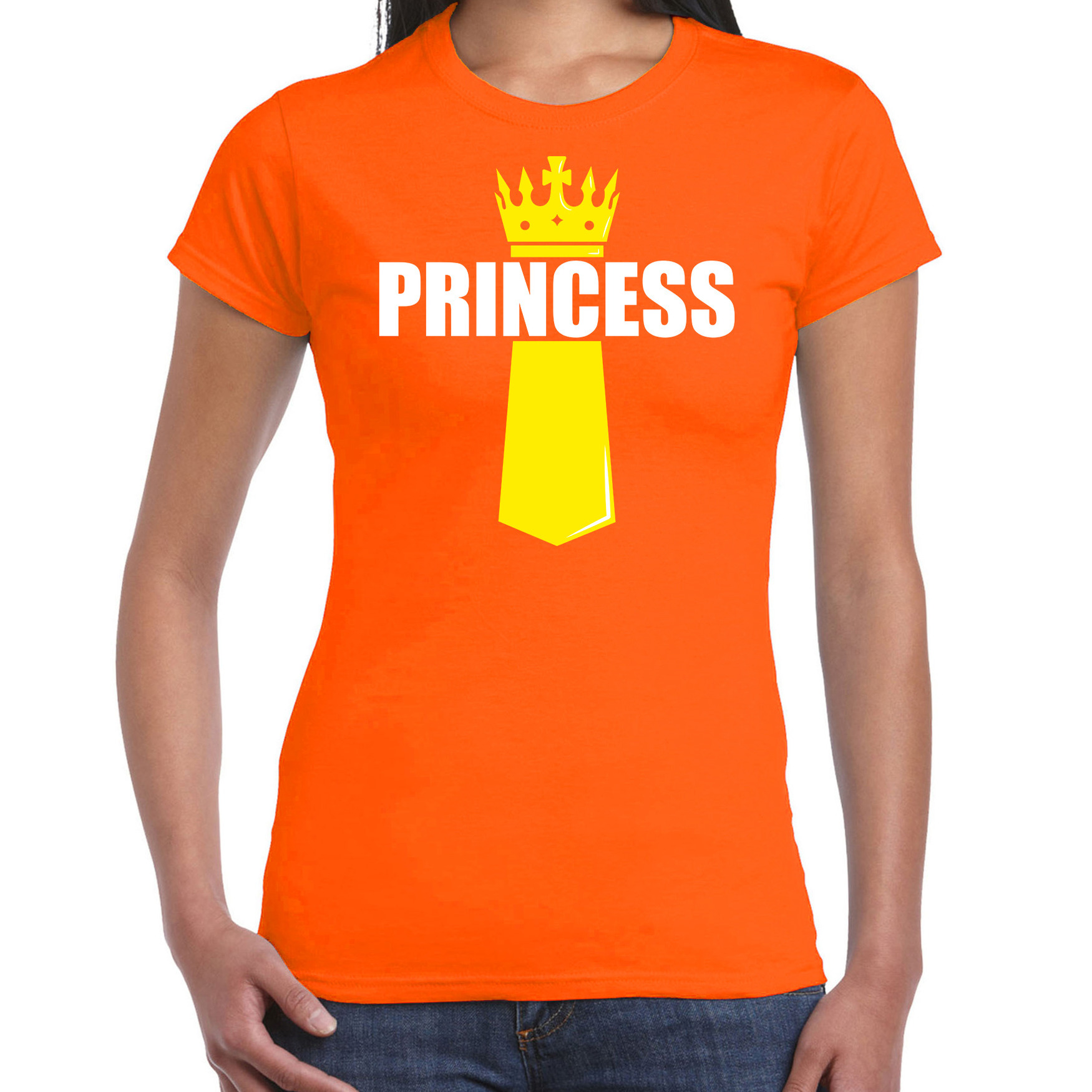 Koningsdag t-shirt Princess met kroontje oranje voor dames