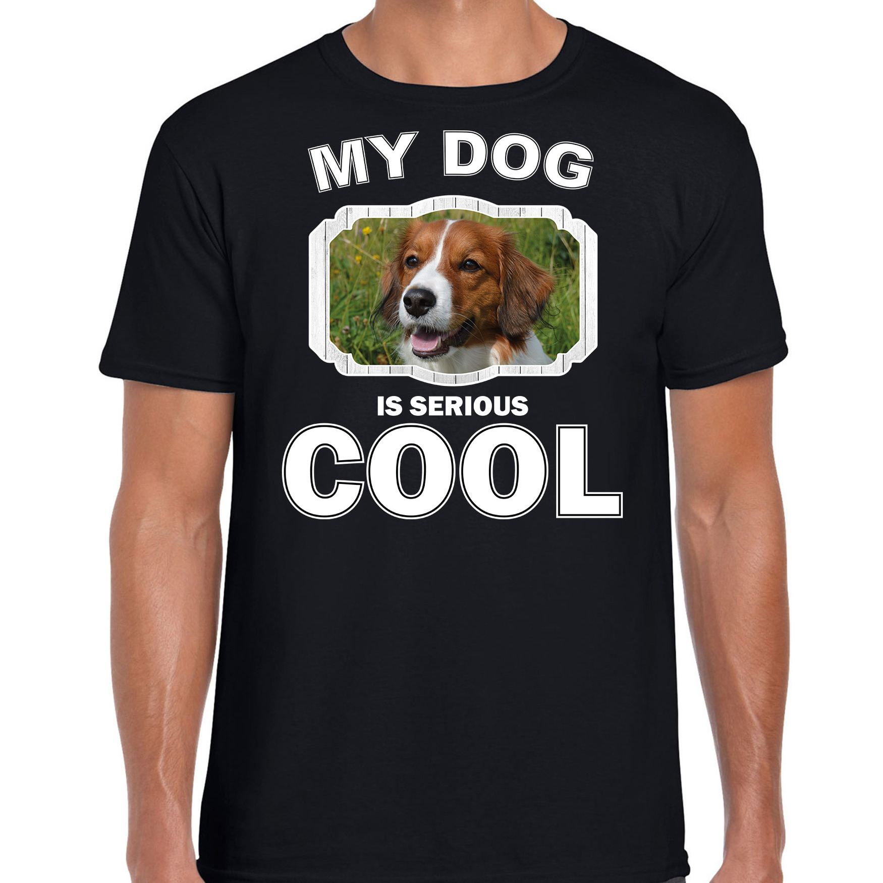 Kooiker honden t-shirt my dog is serious cool zwart voor heren