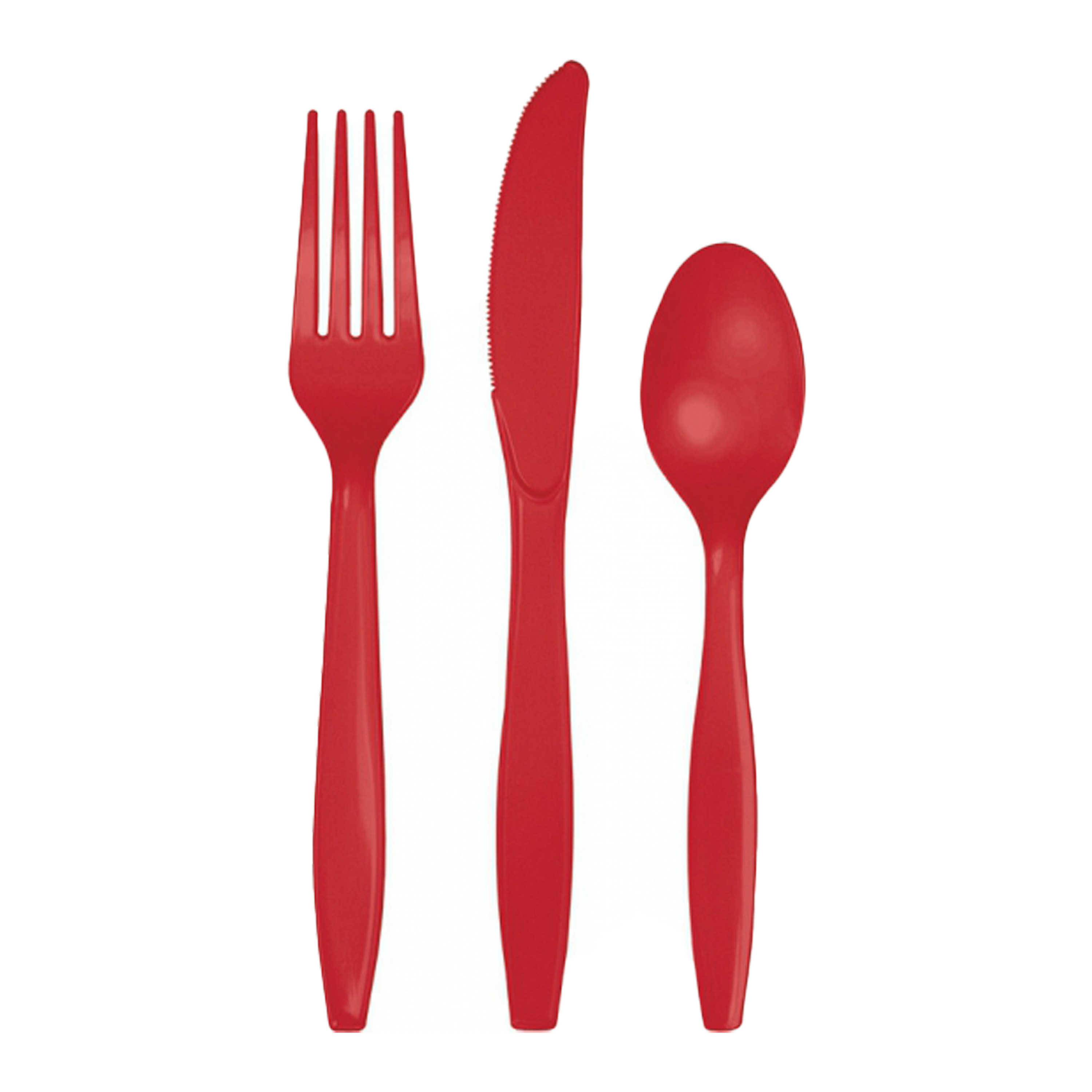 Kunststof bestek party-bbq setje 24x delig rood messen-vorken-lepels herbruikbaar