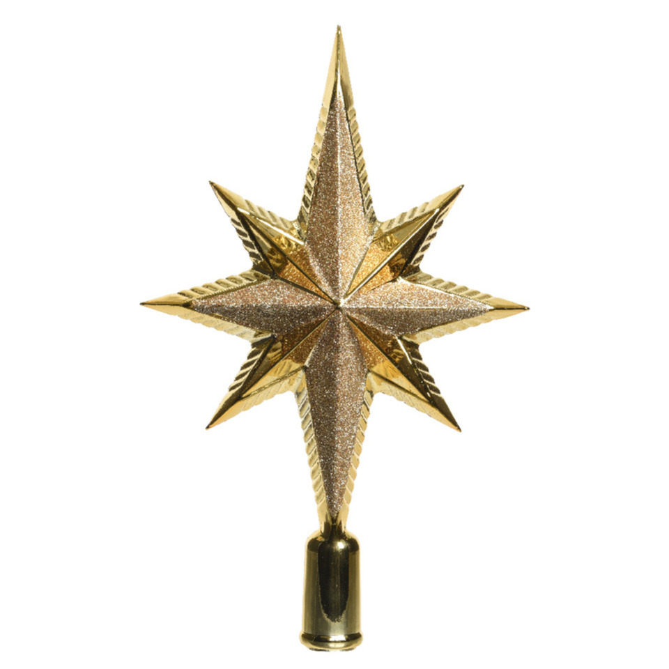 Kunststof glitter ster piek-kerstboom topper goud 25,5 cm