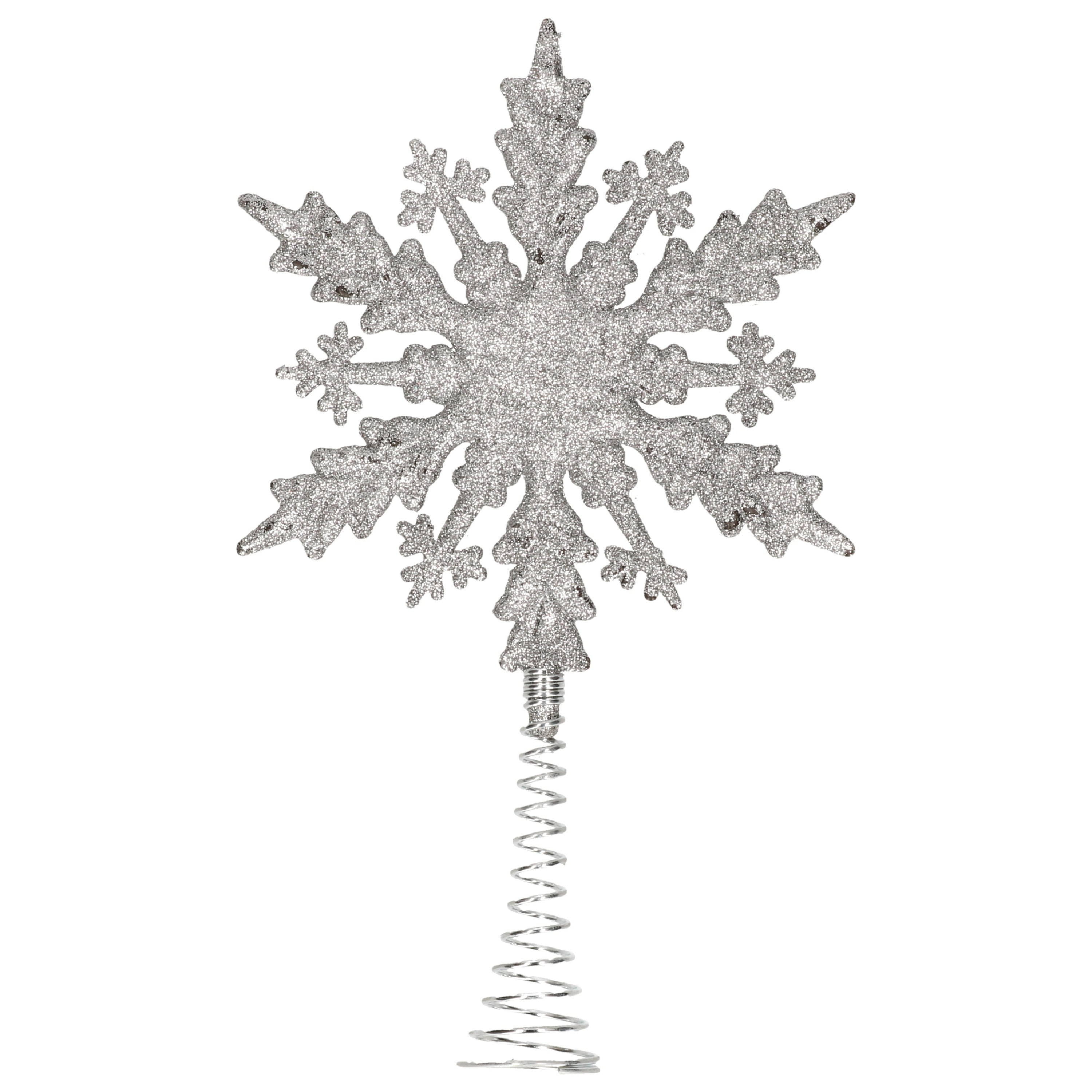 Kunststof kerstboom platte sneeuwvlok piek glitter zilver 20 cm
