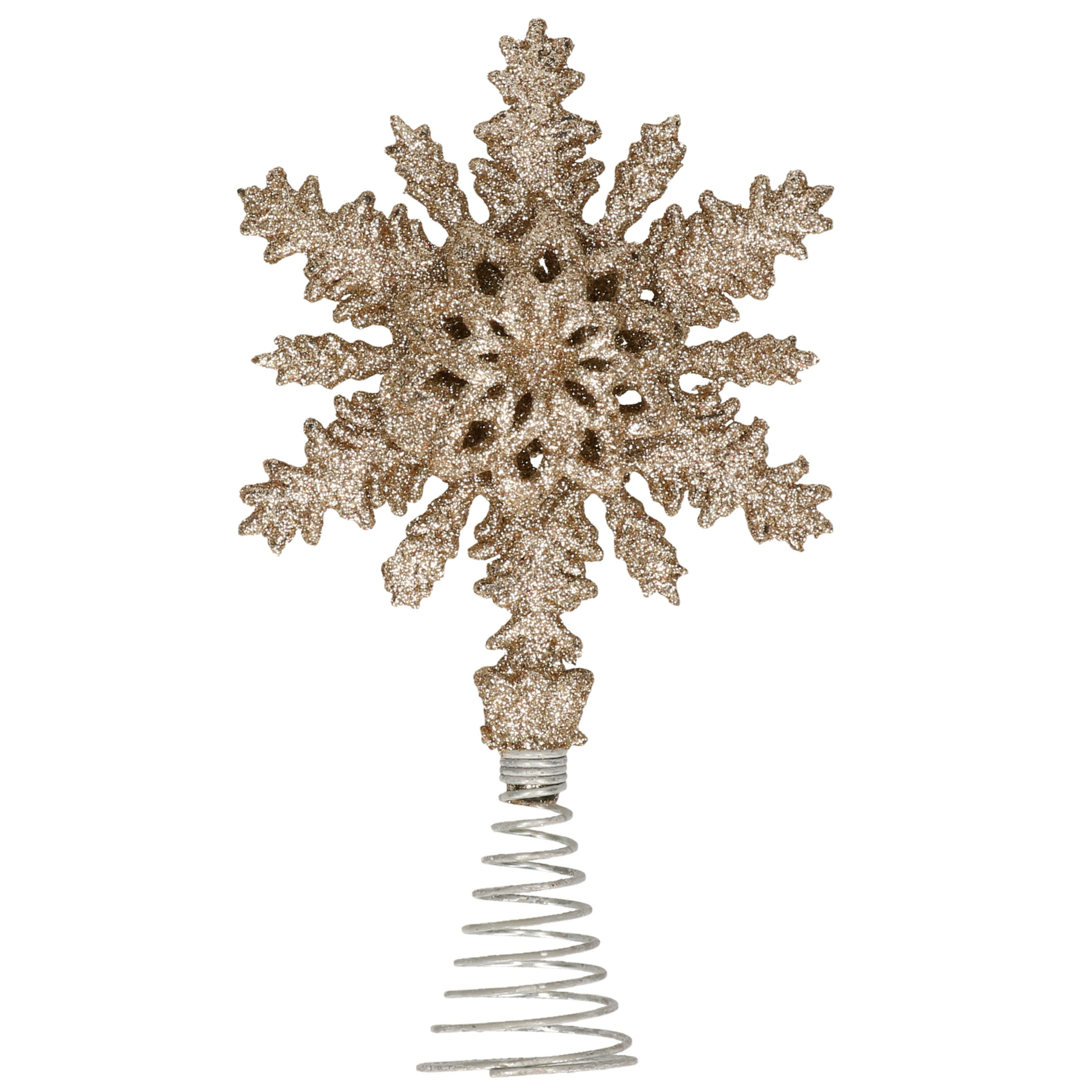 Kunststof kerstboom sneeuwvlok piek glitter goud 20 cm