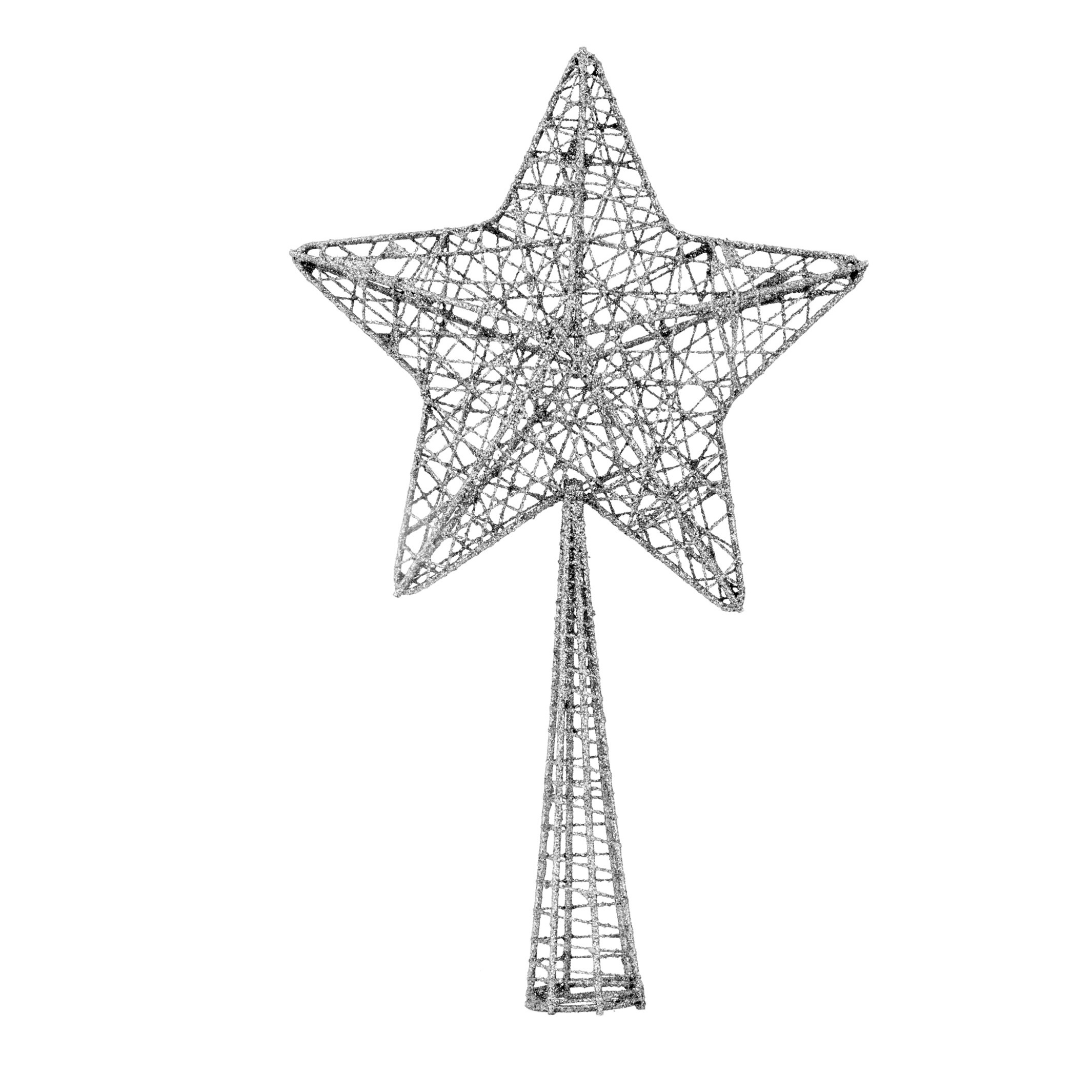 Kunststof ster piek-kerstboom topper glitter zilver 28 cm