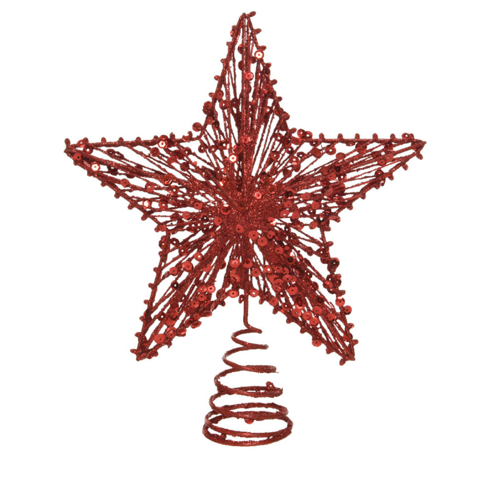 Kunststof ster piek-kerstboom topper rood 22 cm