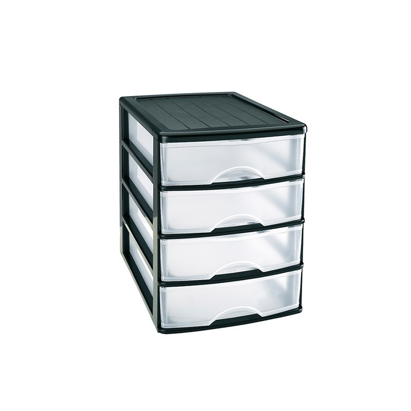 Ladeblok-bureau organizer met 4x lades zwart-transparant L 35,5 x B 27 x H 35 cm