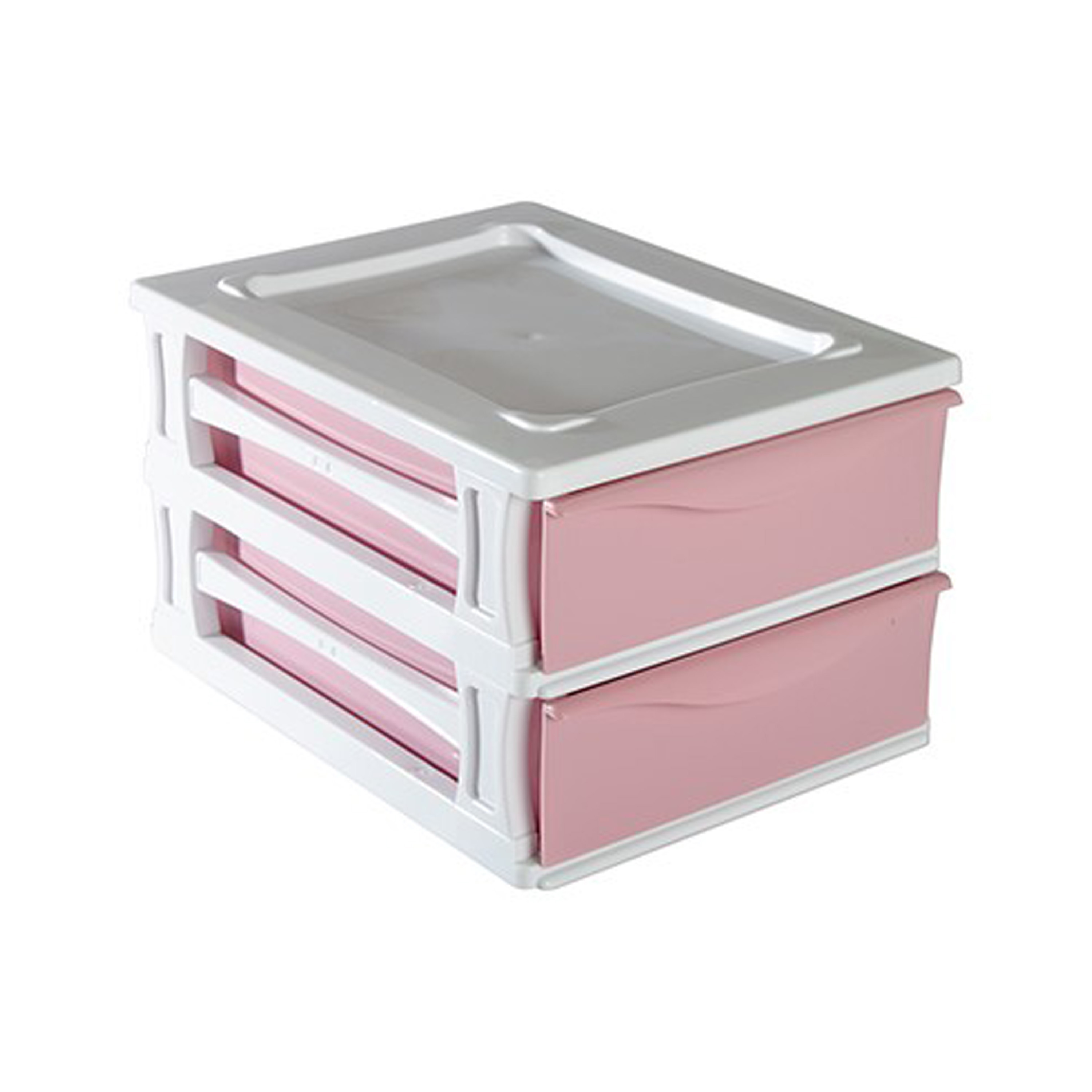 Ladeblokje-bureau organizer 2x grote lades wit-roze L26 x B35 x H20 cm kunststof