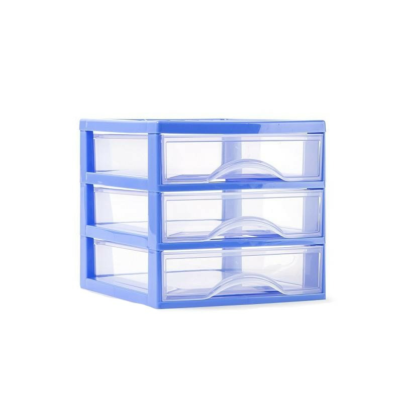 Ladeblokje-bureau organizer 3x lades blauw-transparant L18 x B21 x H17 cm plastic
