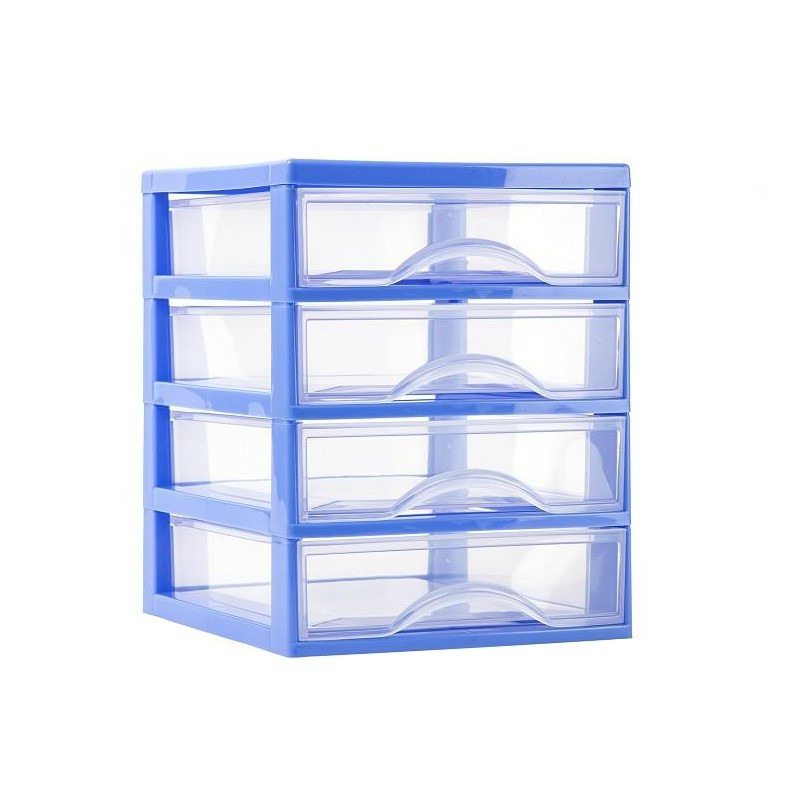 Ladeblokje-bureau organizer 4x lades blauw-transparant L18 x B21 x H23 cm plastic