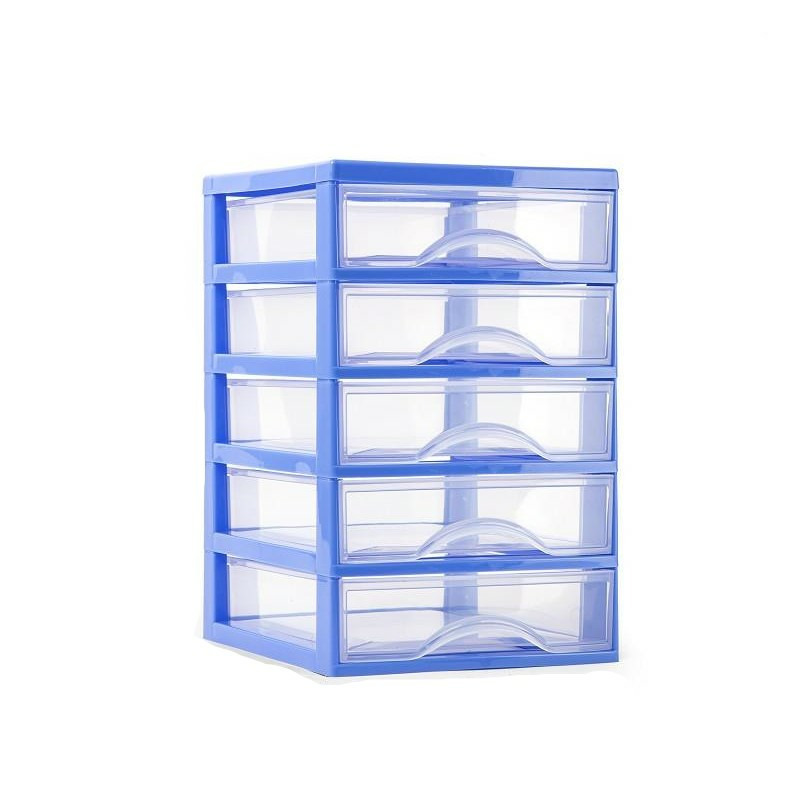 Ladeblokje-bureau organizer 5x lades blauw-transparant L18 x B21 x H28 cm plastic