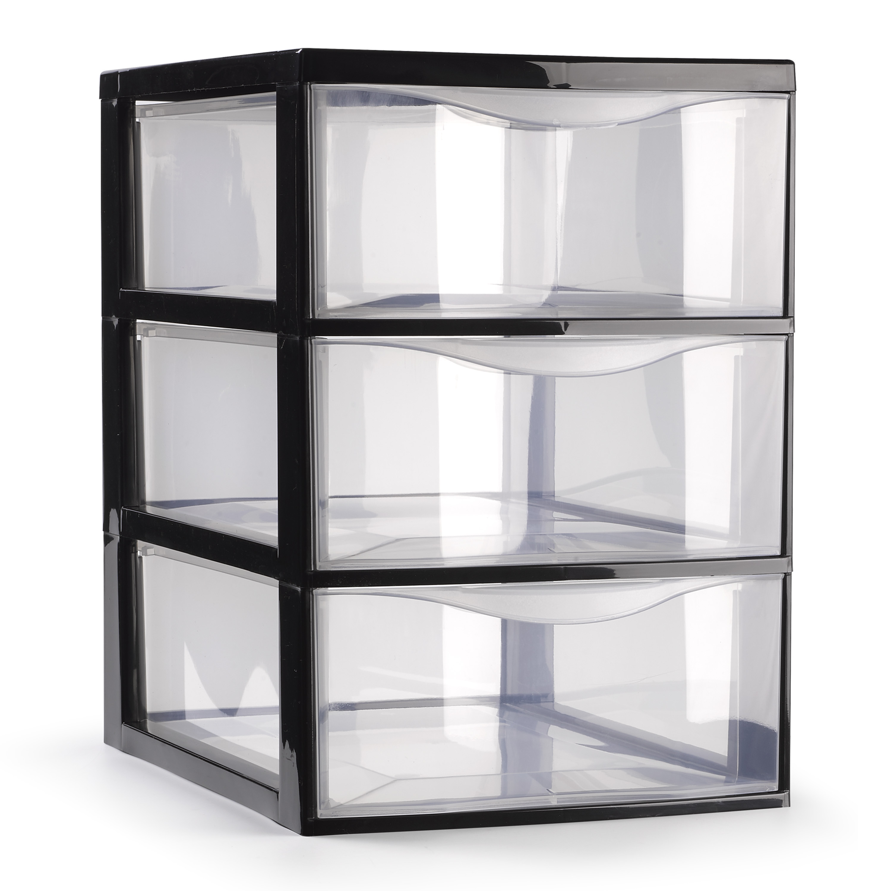 Ladeblokje-bureau organizer met 3x lades transparant-zwart L18 x B25 x H25 cm plastic