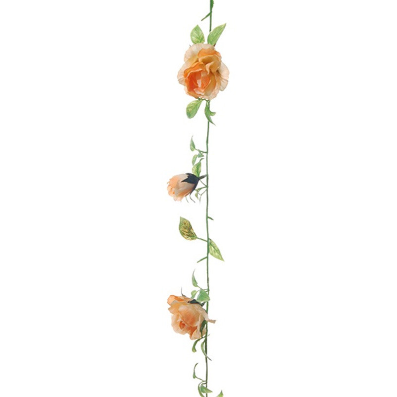Louis Maes kunstplant bloemenslinger Rozen zalmroze-groen 225 cm kunstbloemen