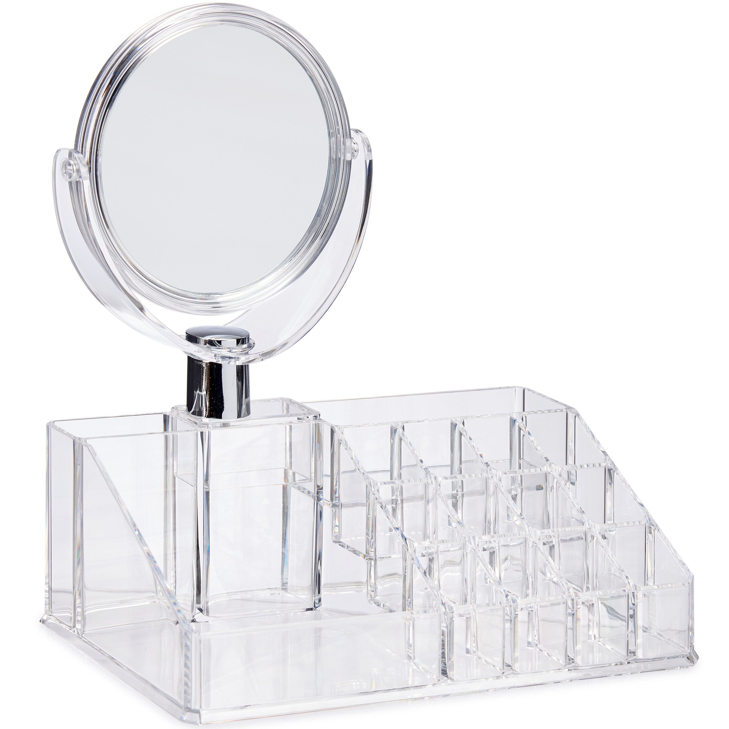 Make-up organizer-opberger 16-vaks met spiegel 22 x 12 cm van kunststof