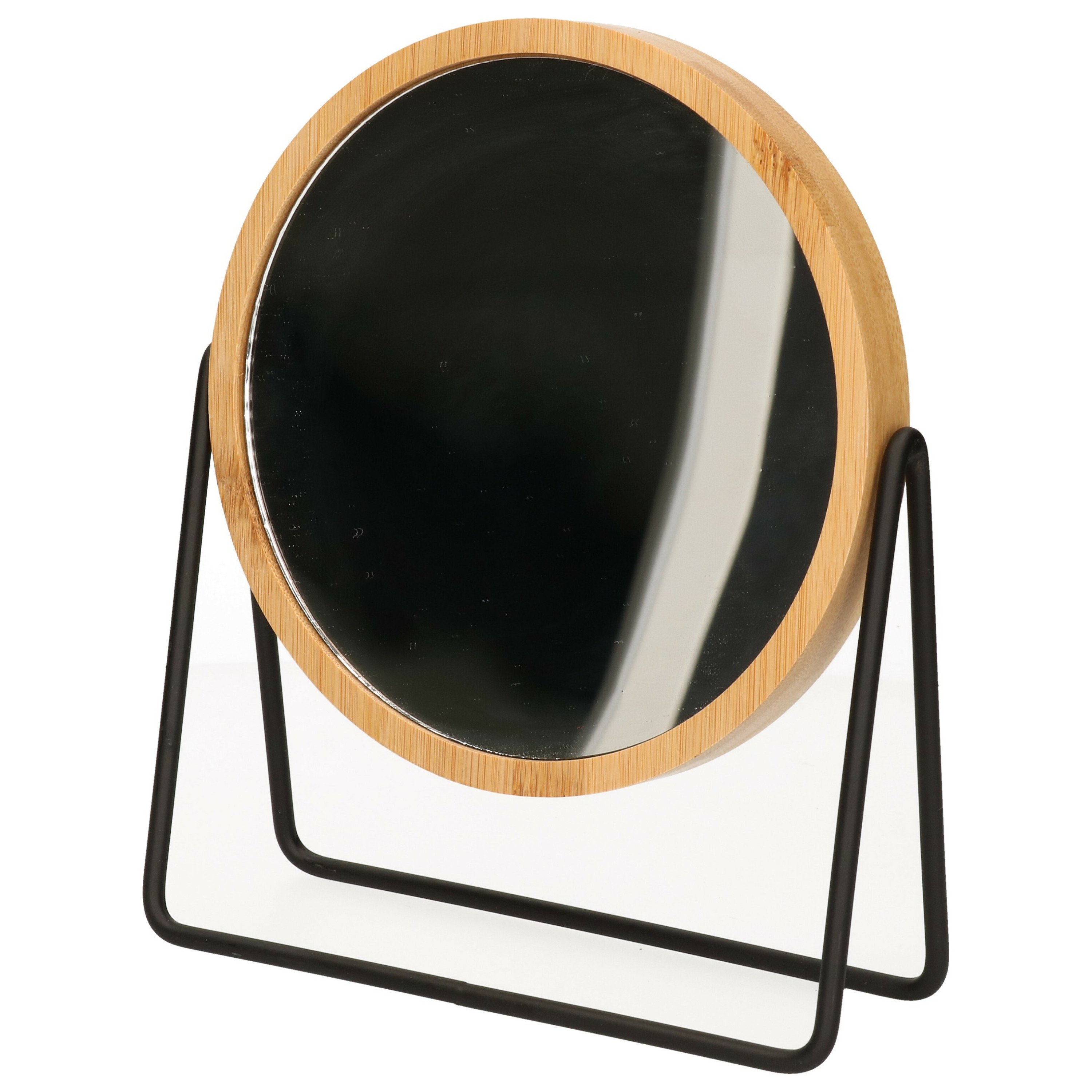 Make-up spiegel 3x zoom bamboe-hout 17 x 20 cm lichtbruin-zwart dubbelzijdig