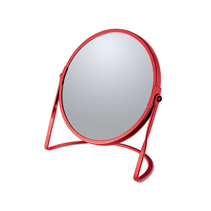 Make-up spiegel Cannes - 5x zoom - metaal - 18 x 20 cm - rood - dubbelzijdig