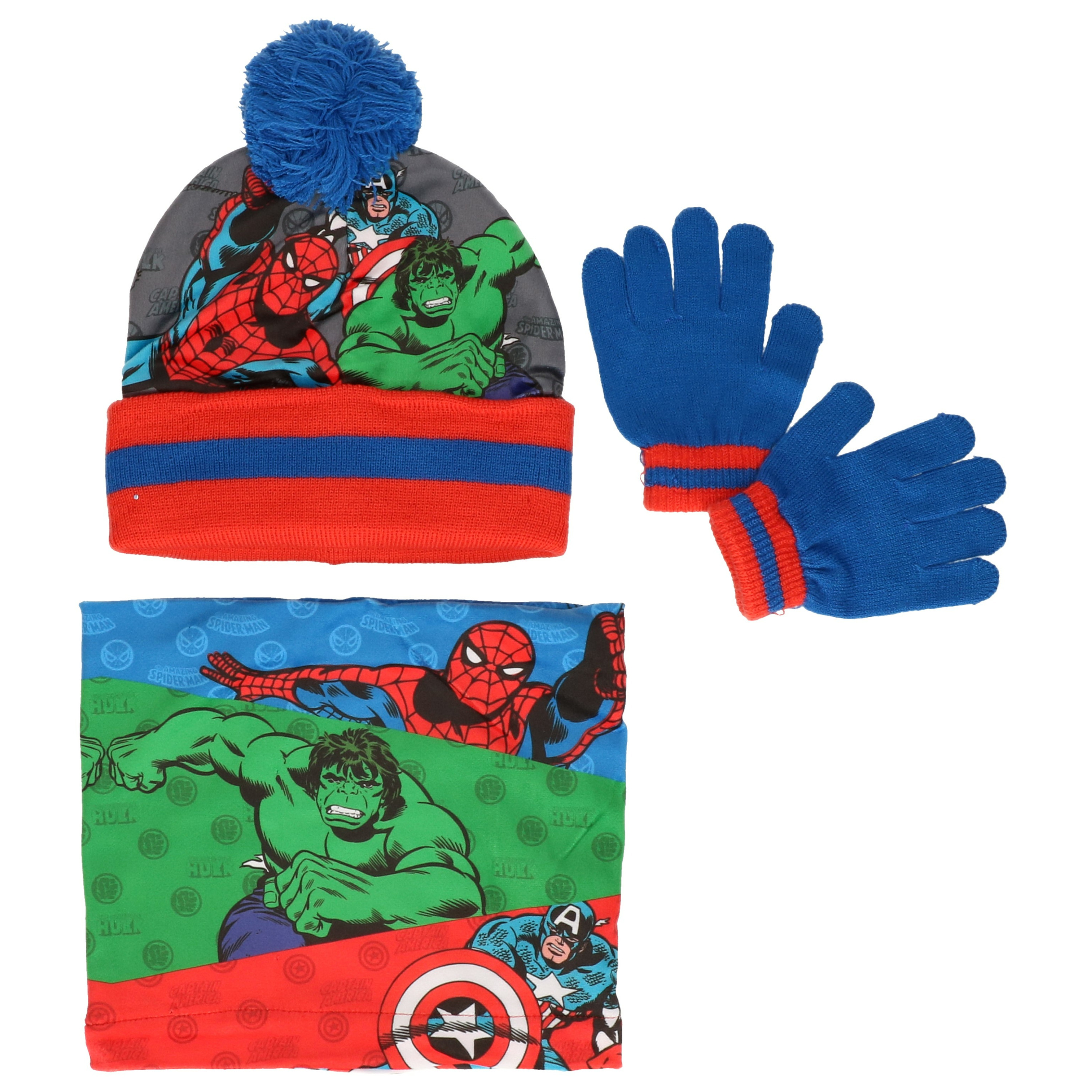Marvel Avengers winterset 3-delig muts-handschoenen-nek warmer blauw-rood-groen voor kinderen