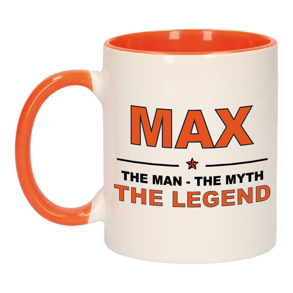 Max the man, the myth, the legend vlag mok-beker oranje wit 300 ml