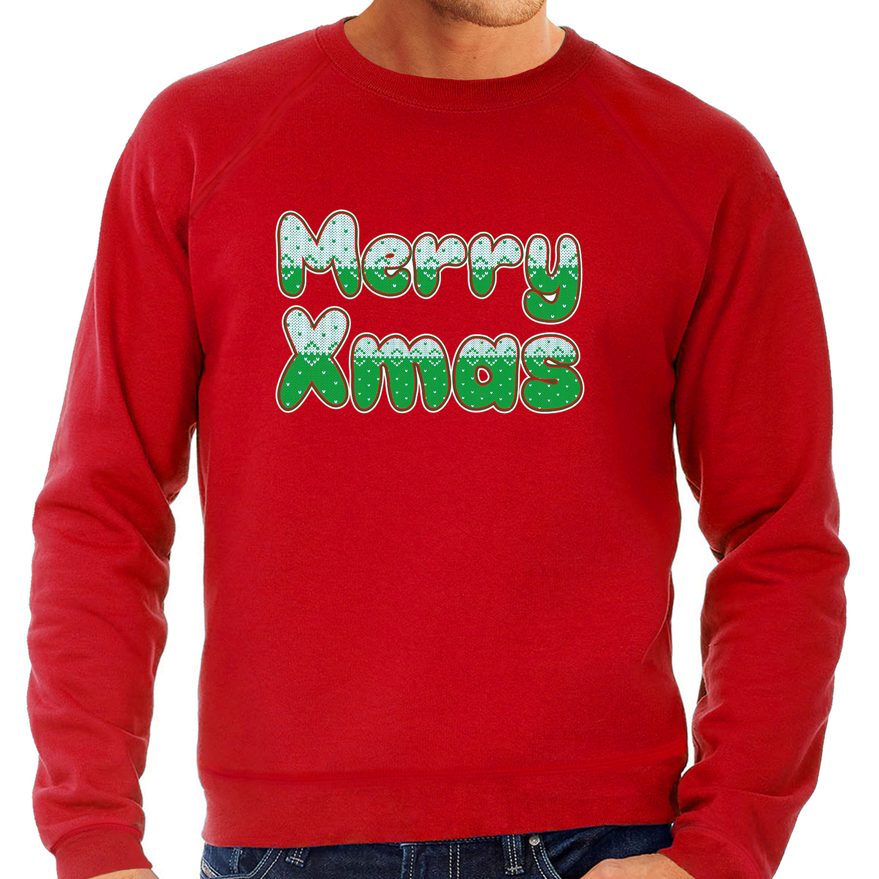 Merry xmas foute Kerstsweater-Kersttrui rood voor heren