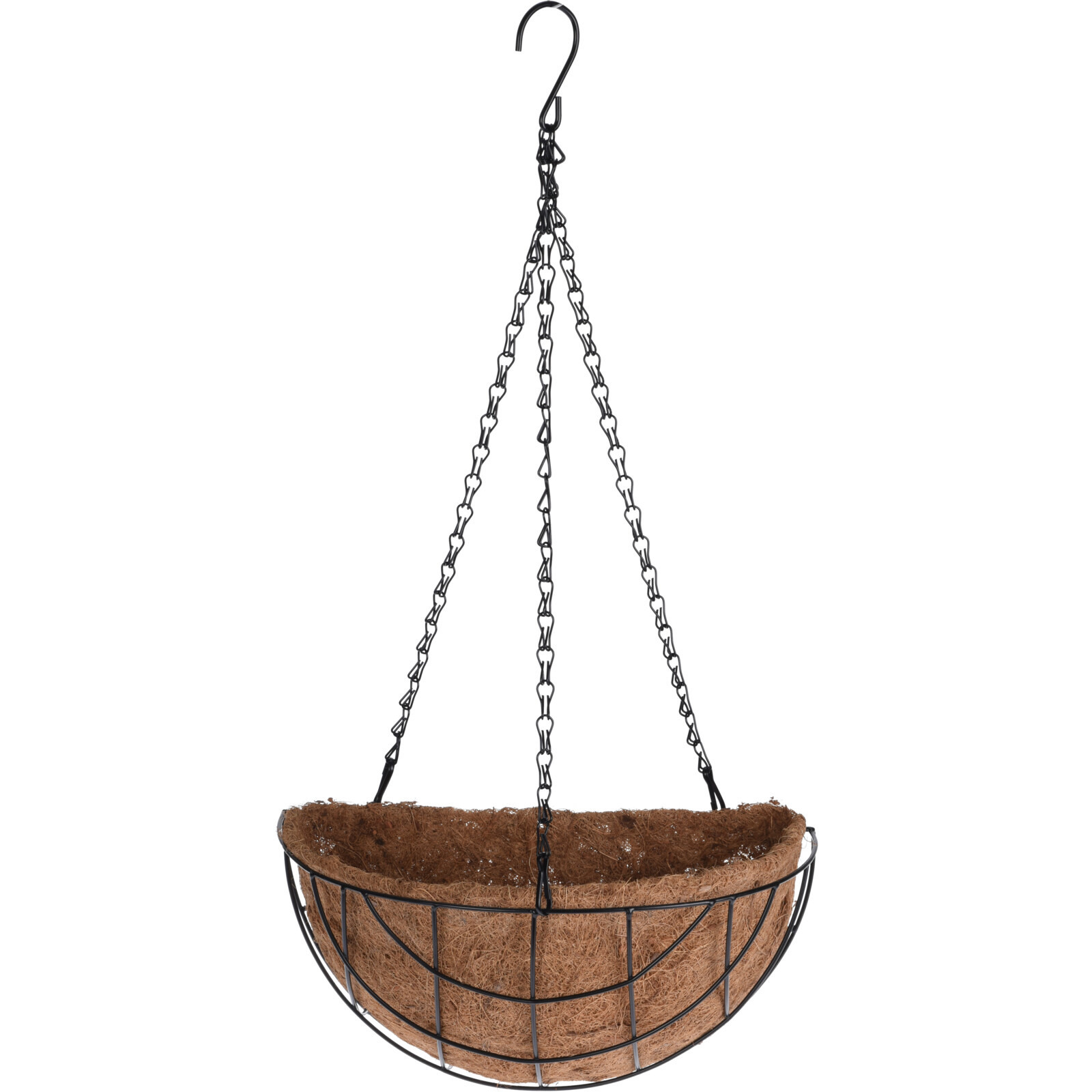 Metalen hanging basket-plantenbak halfrond zwart met ketting 26 cm hangende bloemen