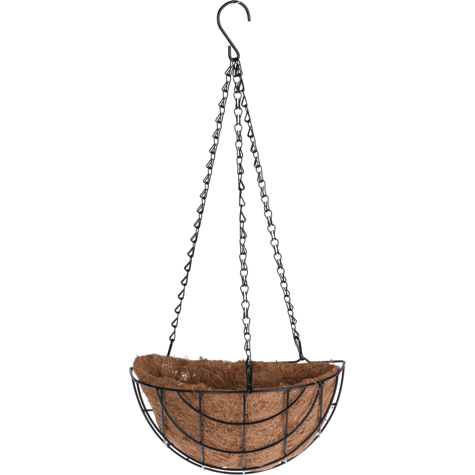Metalen hanging basket-plantenbak halfrond zwart met ketting 31 cm hangende bloemen
