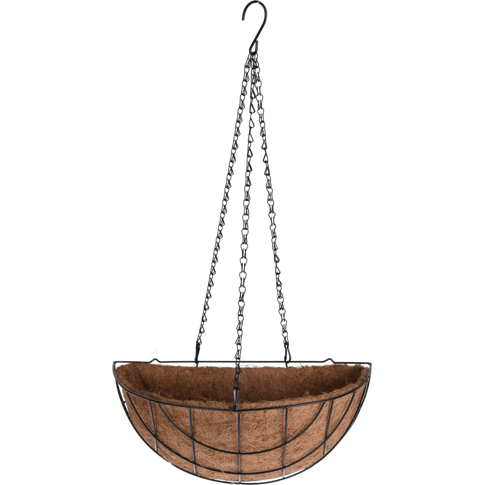 Metalen hanging basket-plantenbak halfrond zwart met ketting 37 cm hangende bloemen