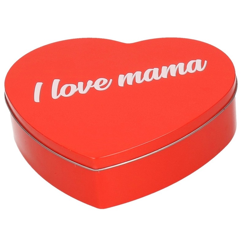 Metalen rode hartvorm I Love Mama blikje cadeauverpakking snoepblik-koektrommel 18 cm
