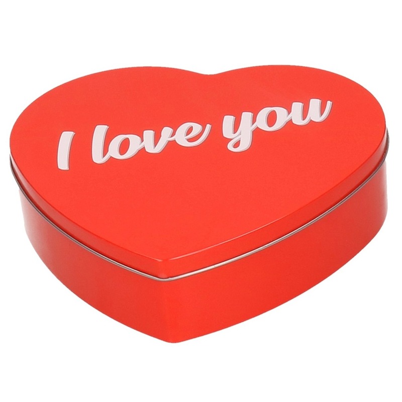 Metalen rode hartvorm I Love You blikje cadeauverpakking snoepblik-koektrommel 18 cm