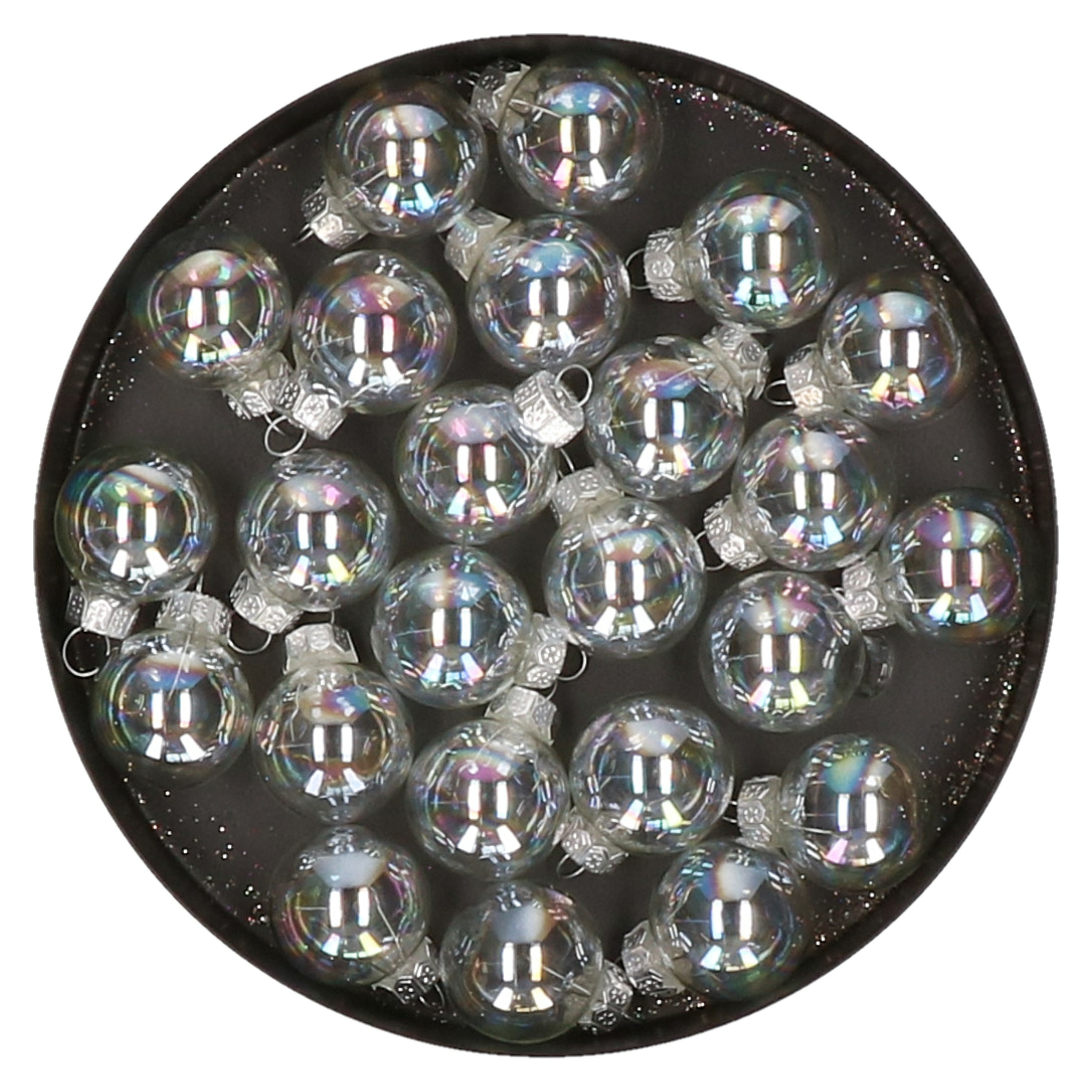 Mini kerstballen 24x stuks transparant parelmoer glas 2,5 cm