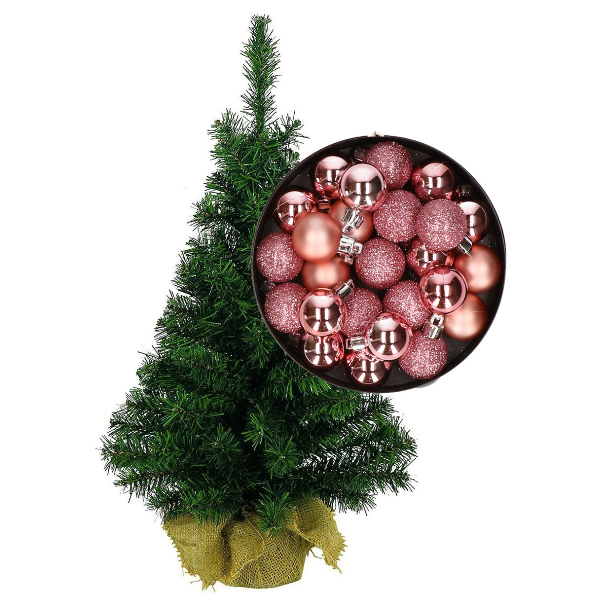 Mini kerstboom-kunst kerstboom H35 cm inclusief kerstballen roze
