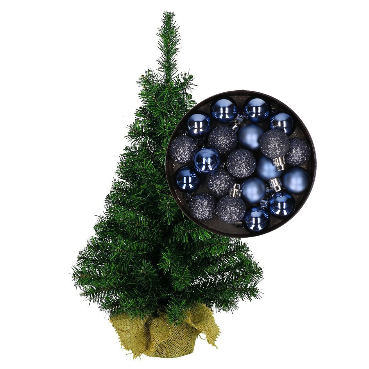 Mini kerstboom-kunst kerstboom H45 cm inclusief kerstballen donkerblauw