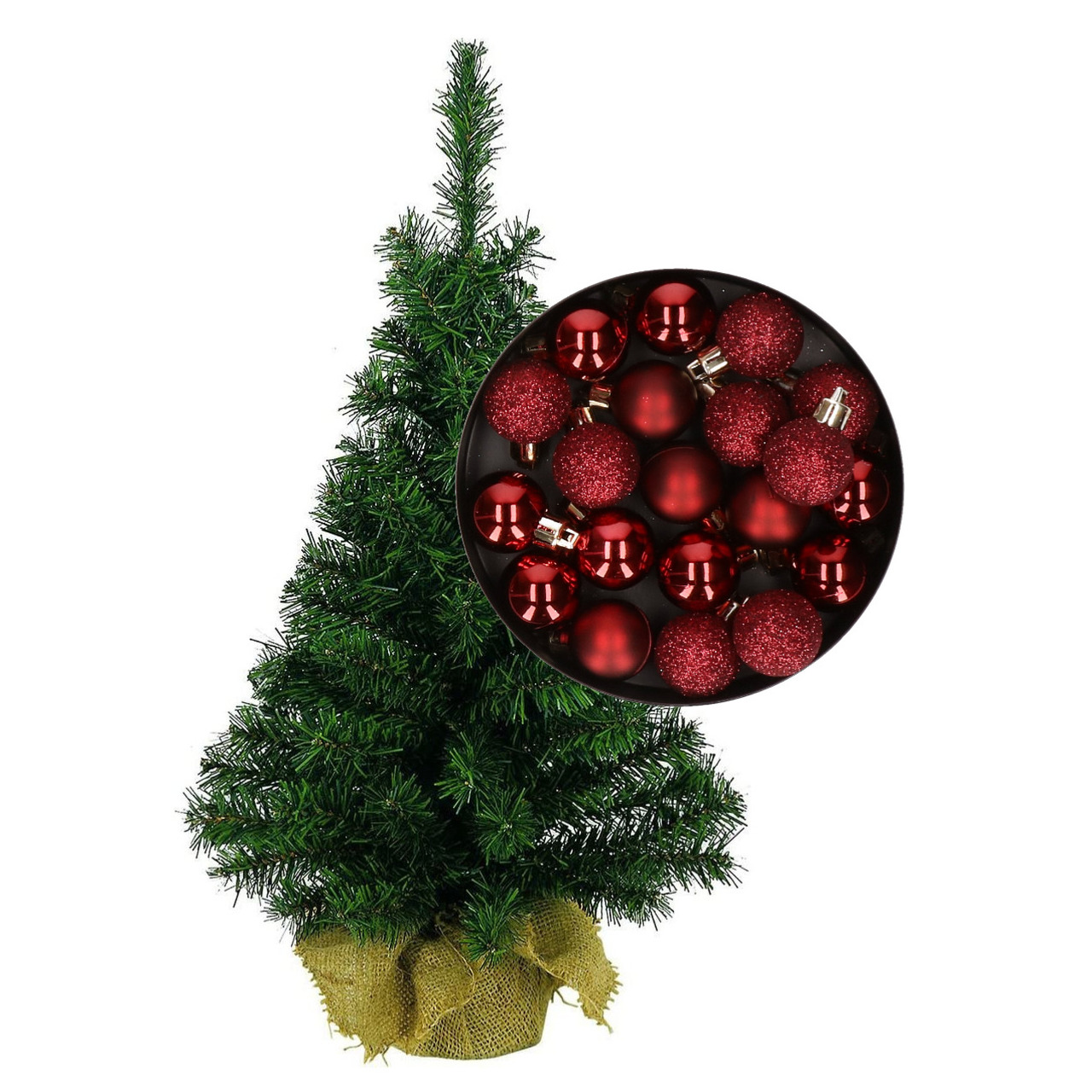 Mini kerstboom-kunst kerstboom H45 cm inclusief kerstballen donkerrood