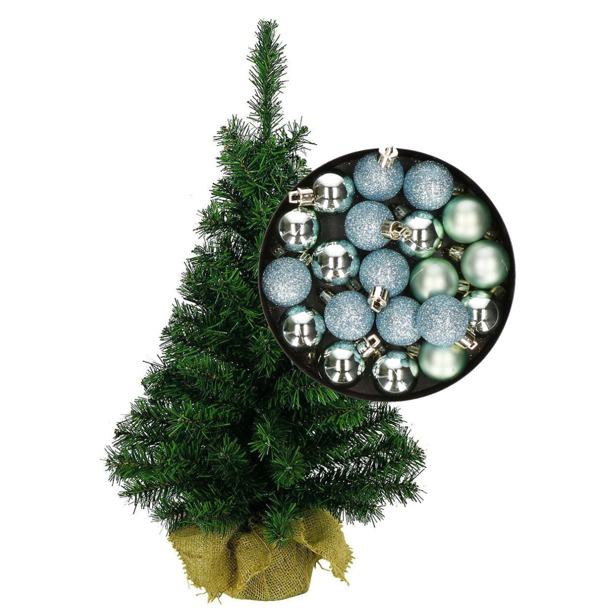 Mini kerstboom-kunst kerstboom H45 cm inclusief kerstballen mintgroen
