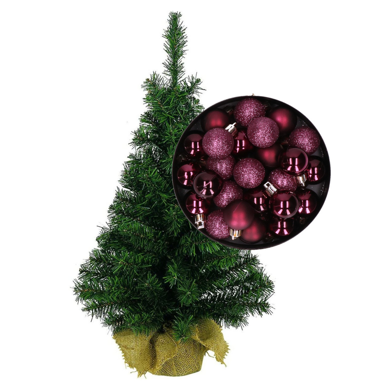 Mini kerstboom-kunst kerstboom H75 cm inclusief kerstballen aubergine paars